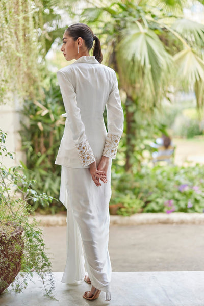 White Camellia Silk Wrap Jacket