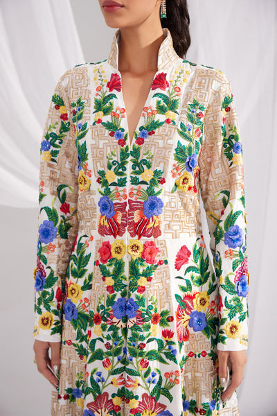 White Imperial Long Embroidered Jacket Dress