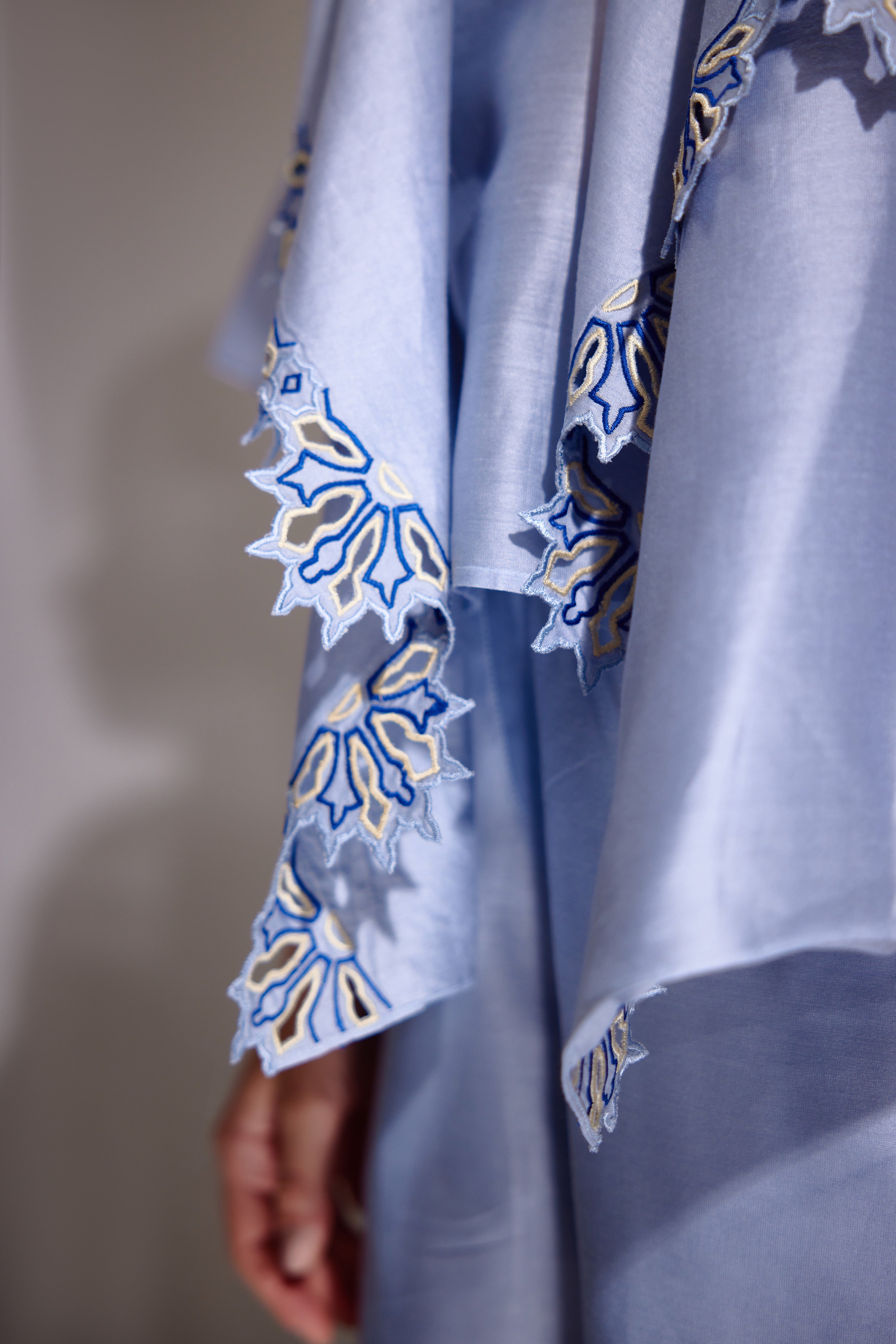 Sky Blue Chanderi Silk Embroidered Shacket Set