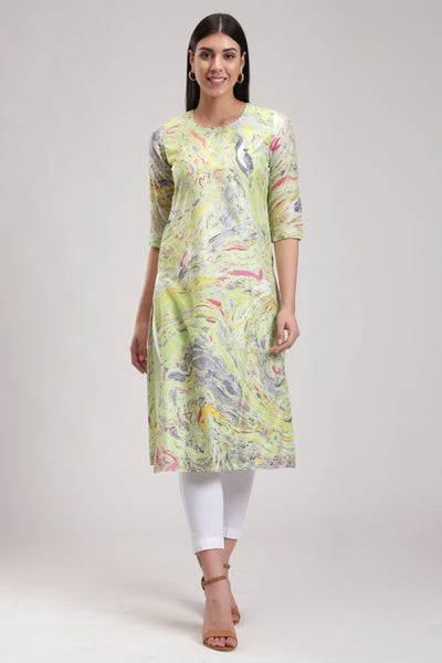 Green Signature Sky Marble Kurta, Marble fabric is hand crafted, silk organza dupatta, BeTrue, Be True