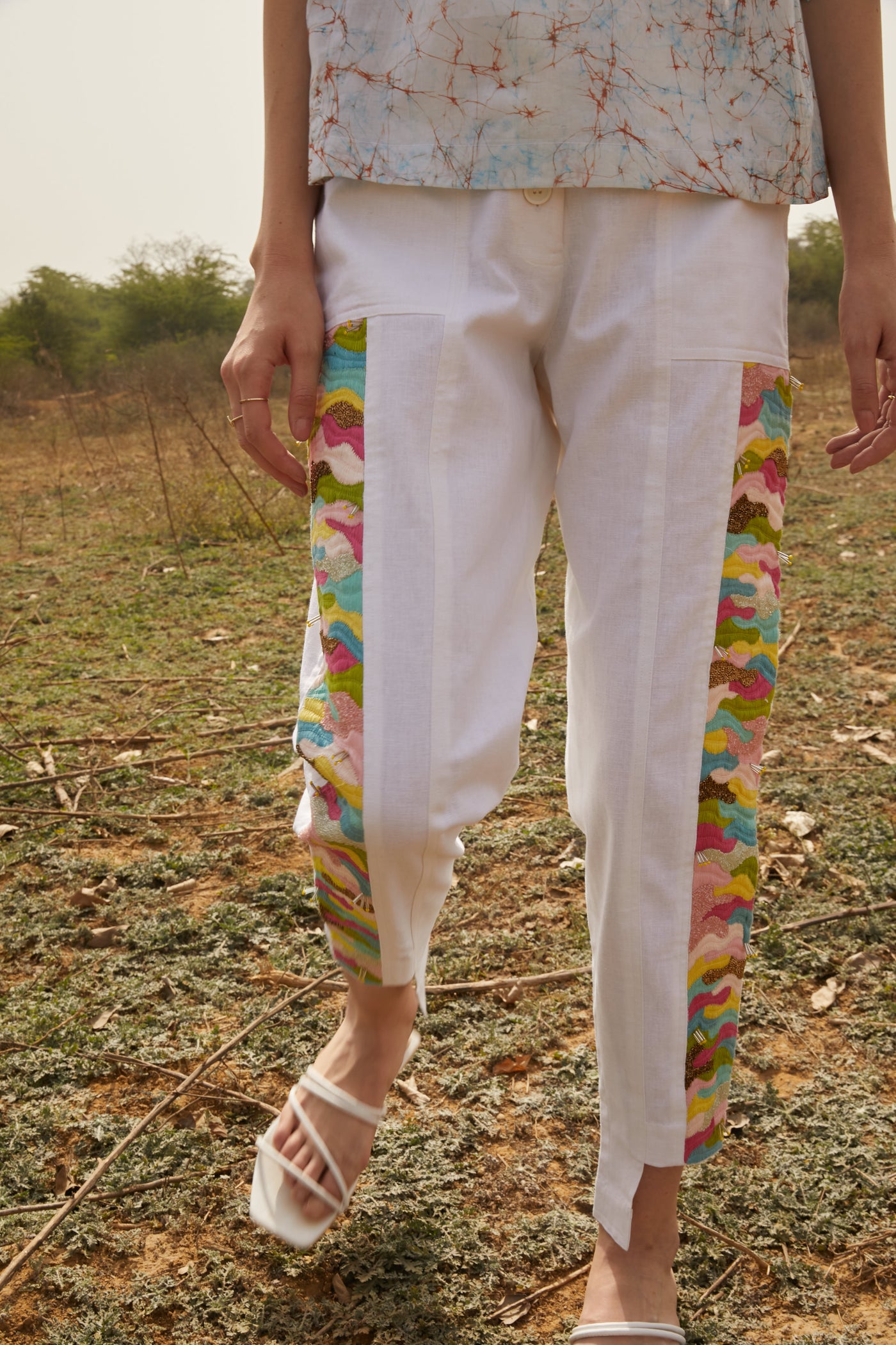 Camo Panel Pants, linen pants are casual yet trendy, hand embroidery, BeTrue, Be True