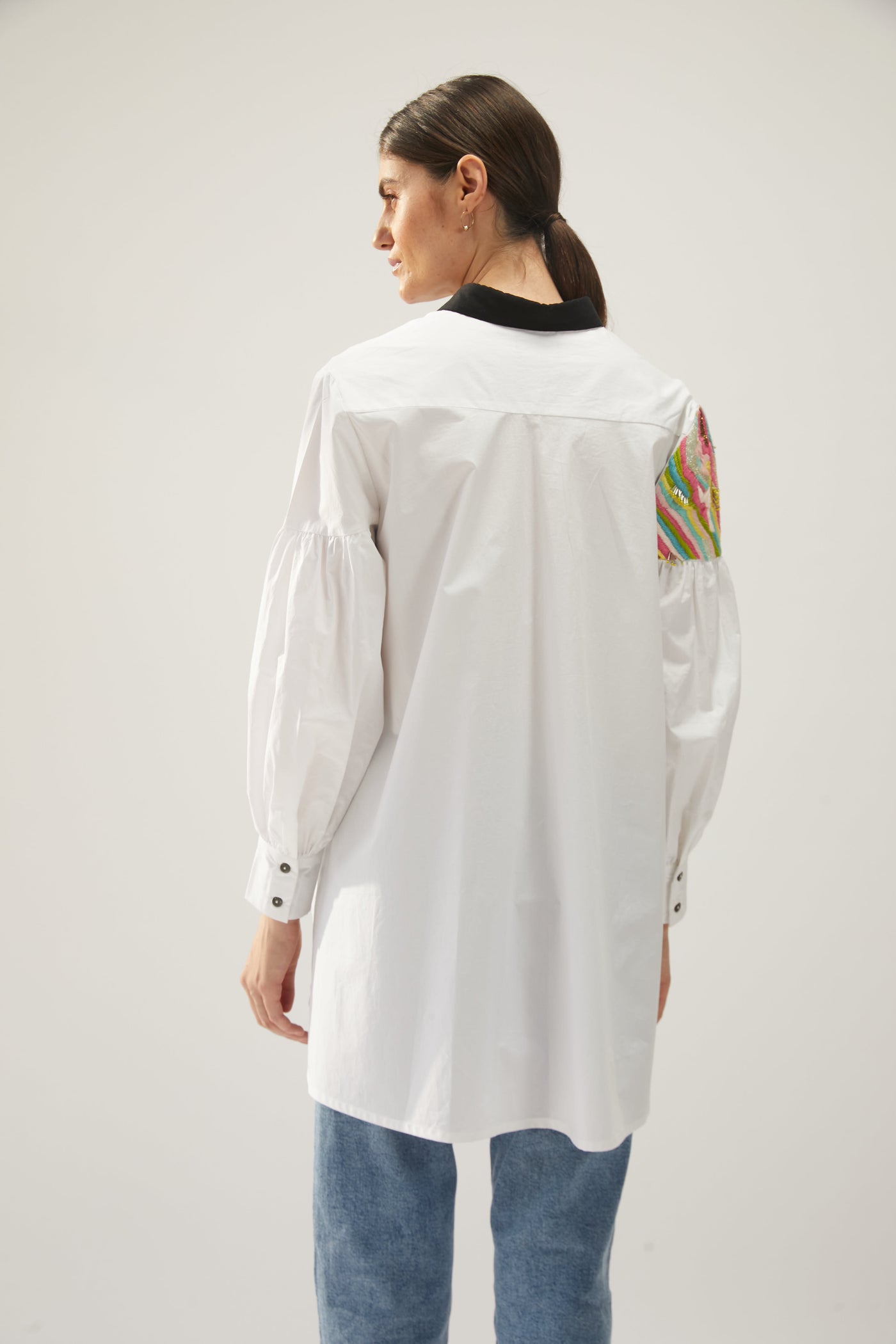 The Matisse Summer Shirt, white cotton shirt is hand embroidered with beautiful colours, BeTrue, Be True