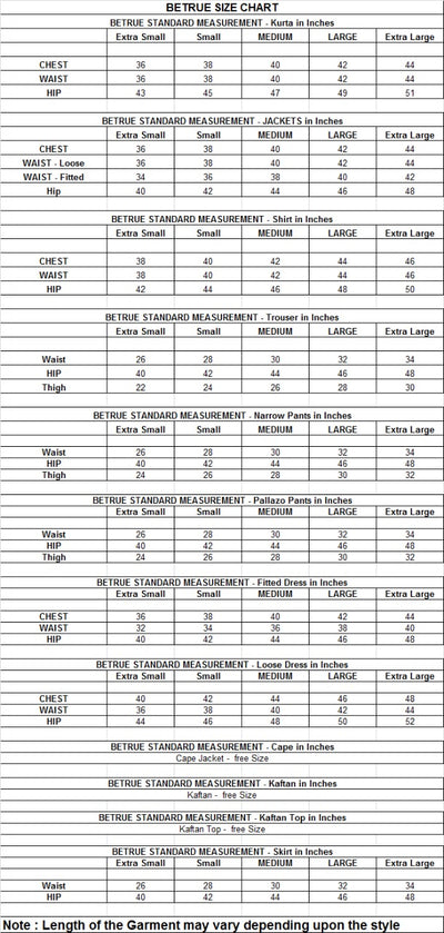 BeTrue Size Chart