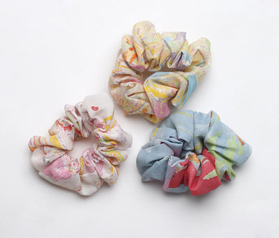 Scrunchies, Handcrafted batik print on soft mulmul cotton, pearl hand embroidery, BeTrue, Be True