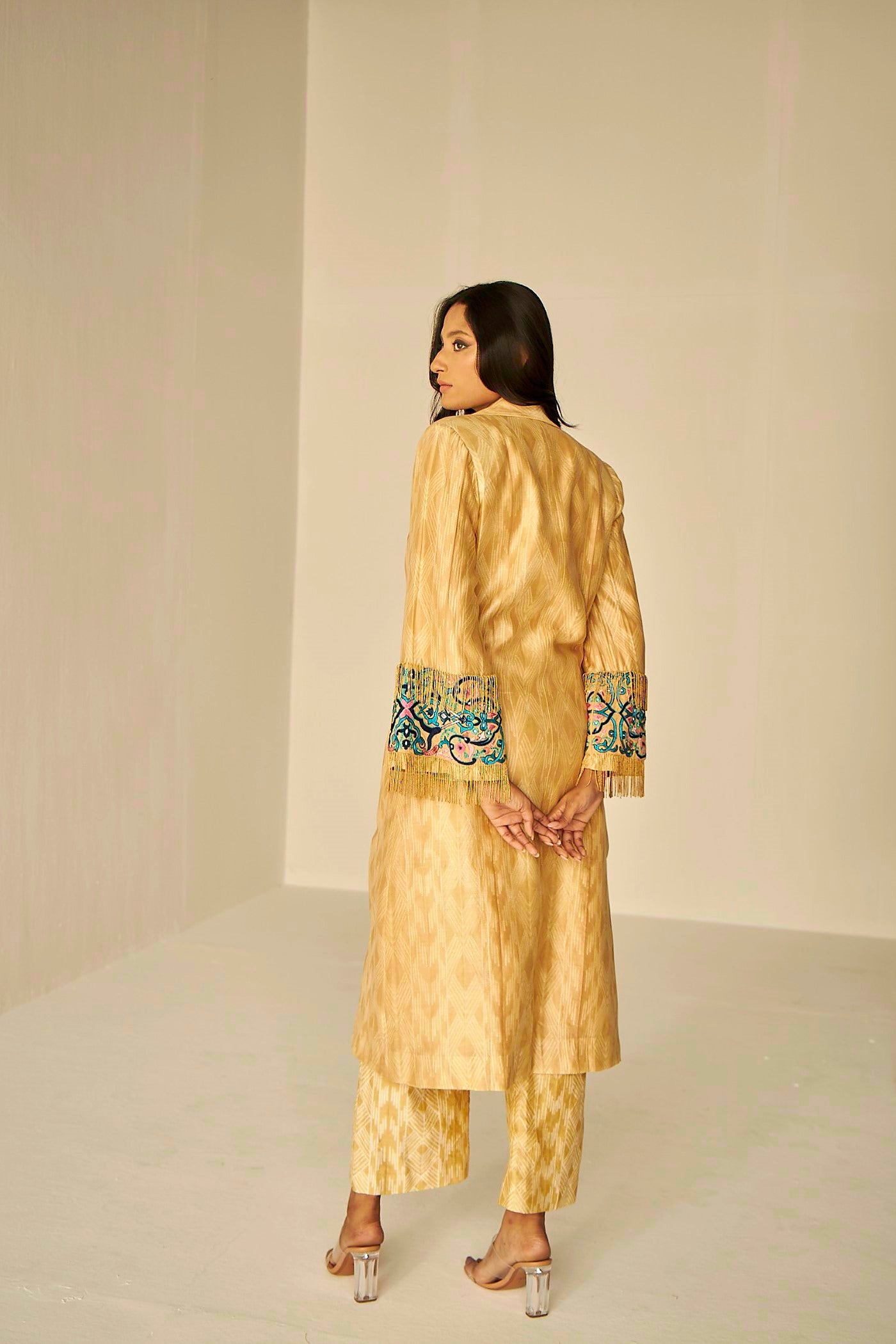 Beige Gold- The Rehmat Trench With Kurta And Pant Set, BeTrue, Be True