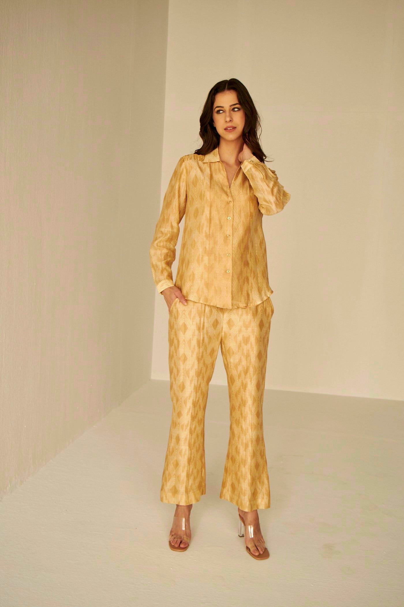 Beige- Bliss Shibori Shirt And Pants Set, exclsive hand dyed shibori, BeTrue, Be True