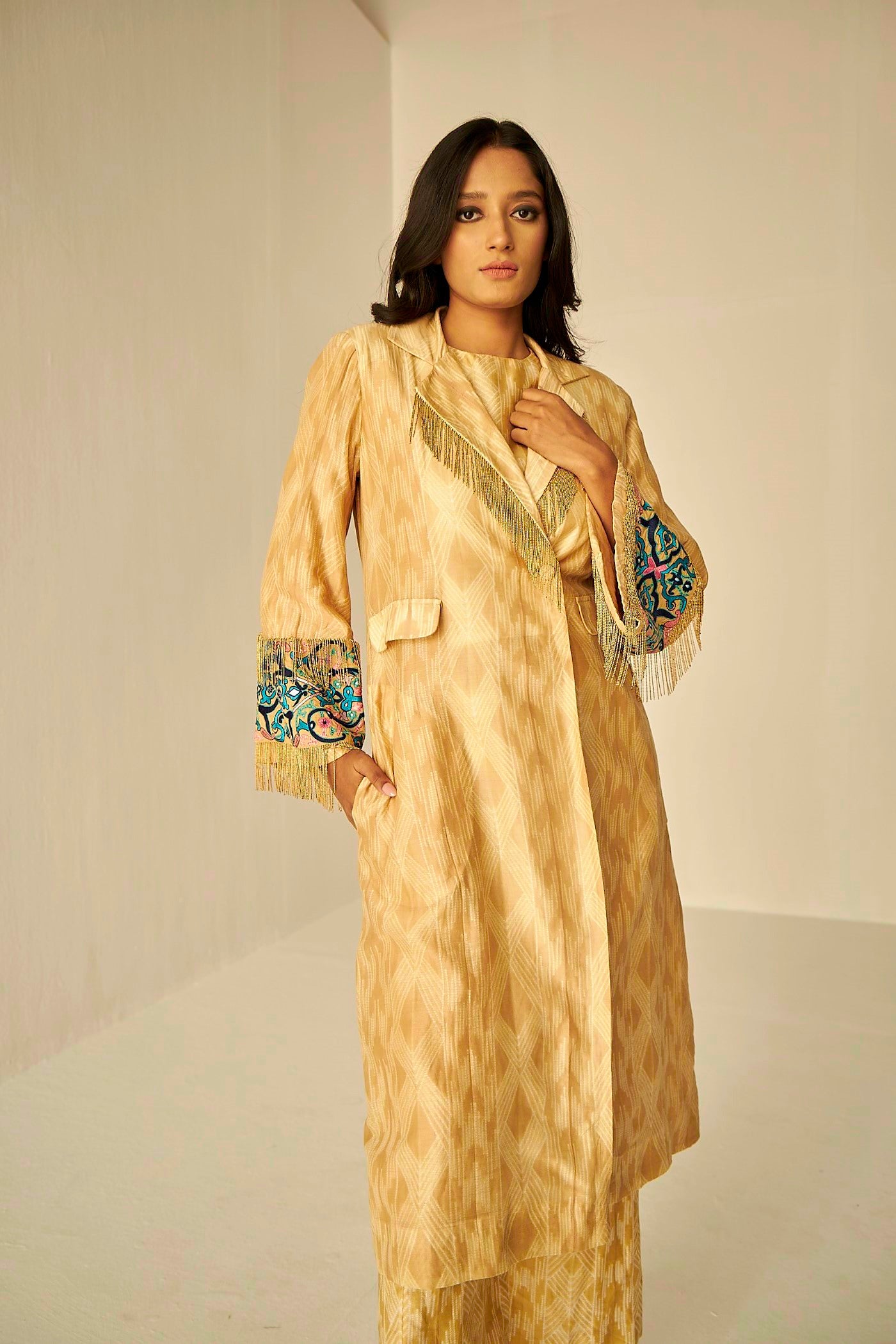 Beige Gold- The Rehmat Trench With Kurta And Pant Set, BeTrue, Be True