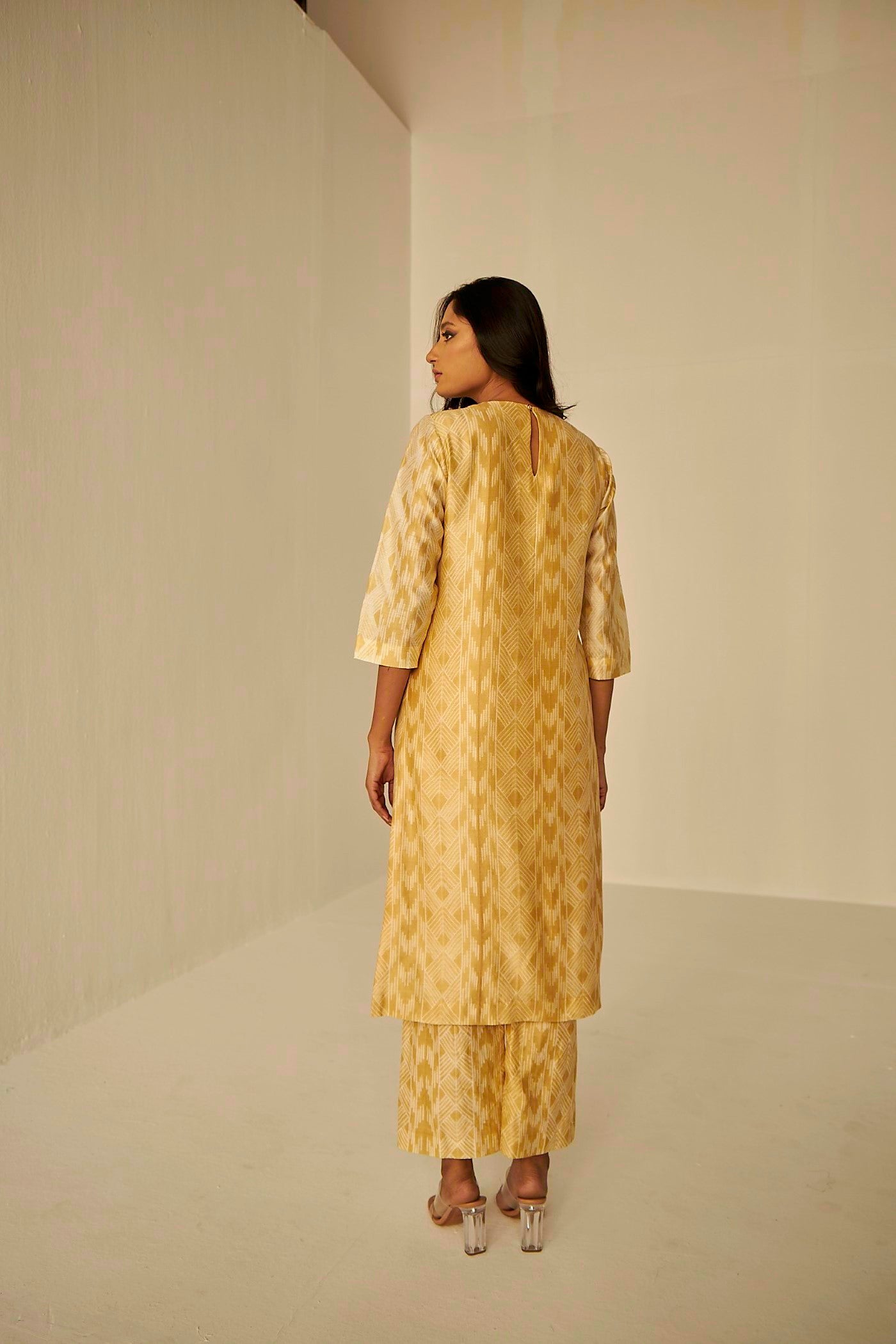 Beige Gold- The Window Trench, Kurta And Pant Set, hand tie and dyed Shibori straight kurta and pant set., BeTrue, Be True