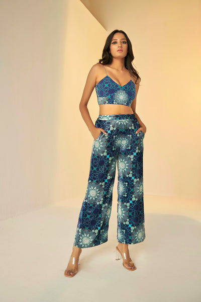 Blue Tashkent print bustier and pants set, BeTrue, Be True