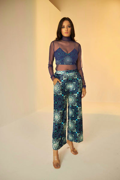 Blue Tashkent print bustier and pants set, BeTrue, Be True