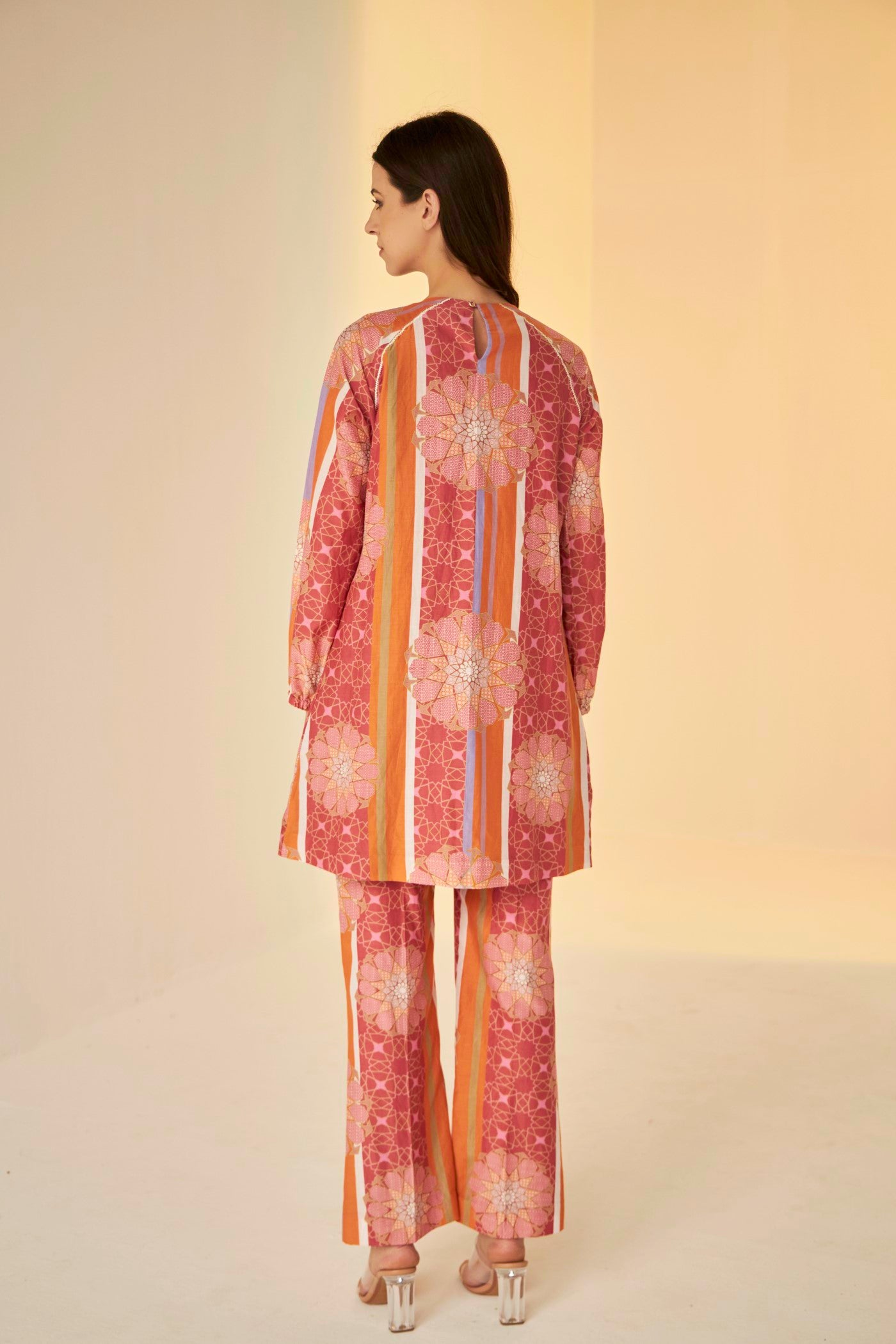 Rust- Raglan Sleeve Bukhara Print Shirt And Pants Set, BeTrue, Be True