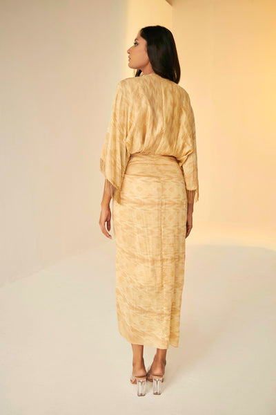 Beige Golden- Shibori Beige Drape Dress, BeTrue, Be True