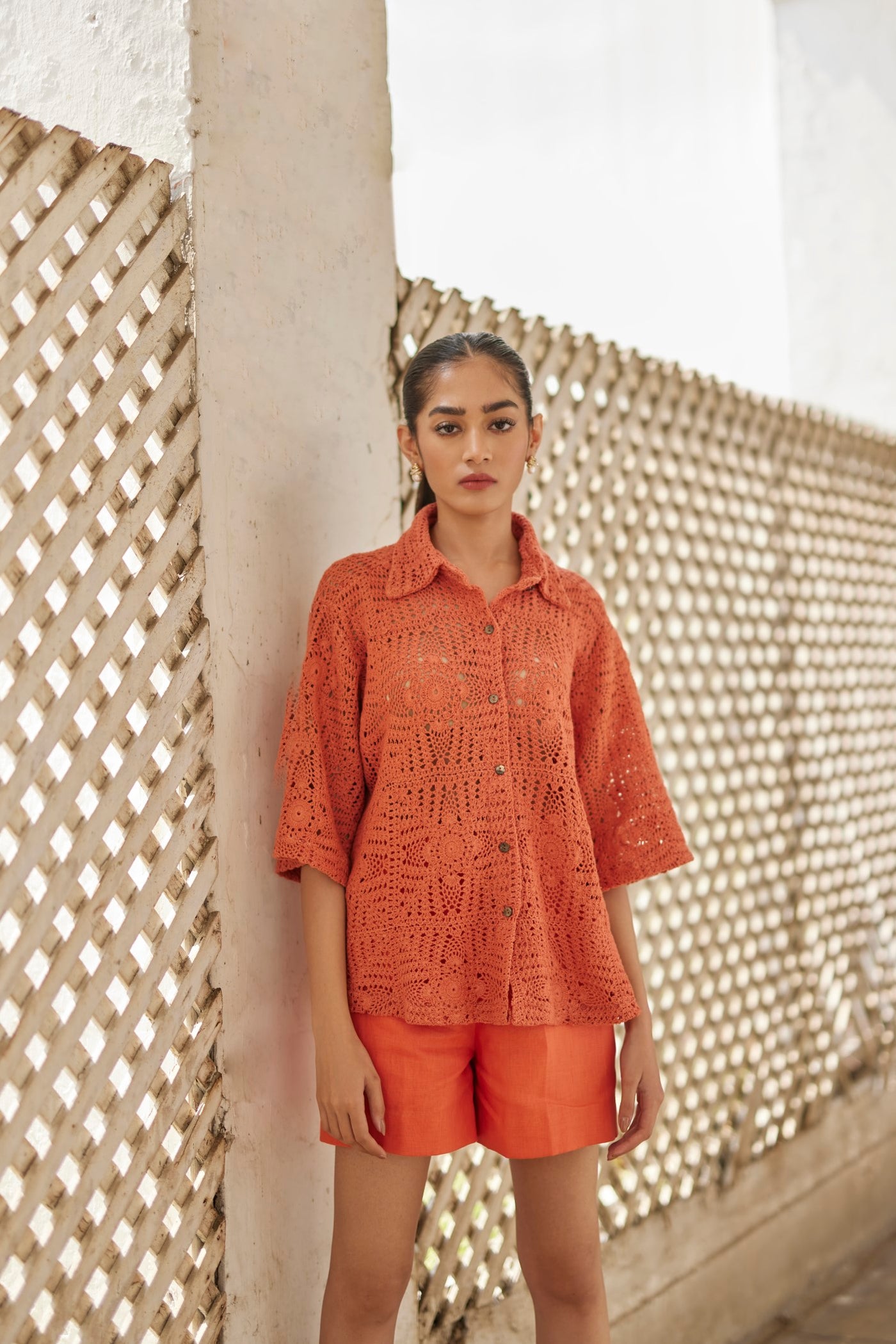 Rust Peony Linen Jacket And Linen Shorts, Rust Peony Linen Shorts, Rust Peony Linen Jacket, Rust Crochet Shirt, BeTrue, Be True