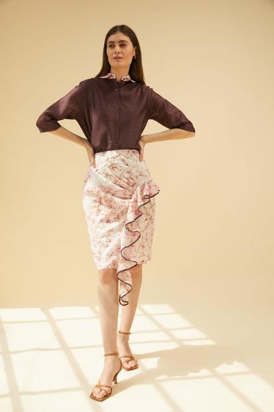 Basic Pleat Shirt, pleated skirt in a Multi hue silk marbled fabric, 100% Chanderi Silk, BeTrue, Be True