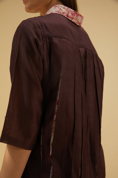 Basic Pleat Shirt, pleated skirt in a Multi hue silk marbled fabric, 100% Chanderi Silk, BeTrue, Be True